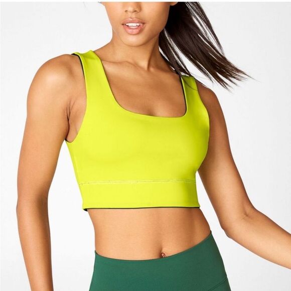 Fabletics Reversible Sports Bra Green and Neon Yellow- Size Large - Picture 3 of 7